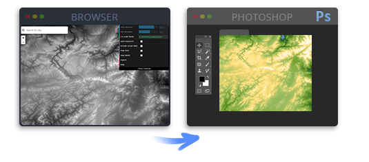 Tangram Heightmapper export to photoshoip